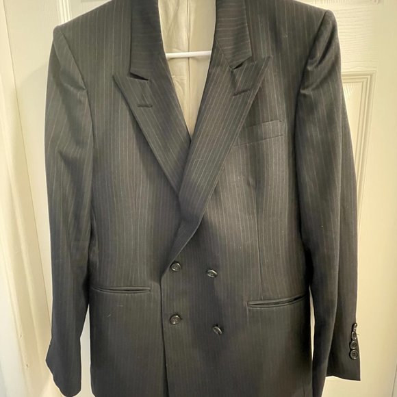 Vintage Men's Dark Blue Pinstripe Pierre Cardin Suit Blazer - Picture 6 of 8